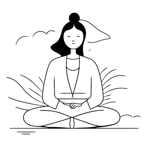 Ilustración vectorial de una mujer meditando en posición de loto en la