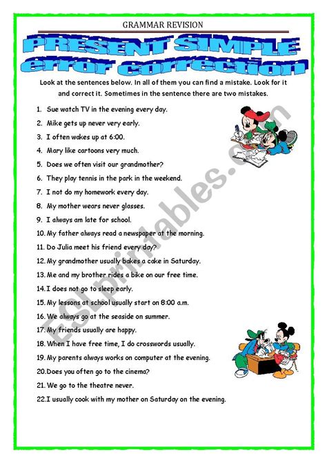 Grammar Revision Present Simple Error Correction Esl Worksheet By Keyeyti