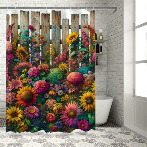 Lzatpd Sunflower Watercolor Oil Painting Rustic Shower Curtain Flower