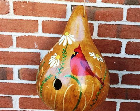 Handpainted Gourd Birdhouse With Hummingbird And Bleeding Etsy Hand