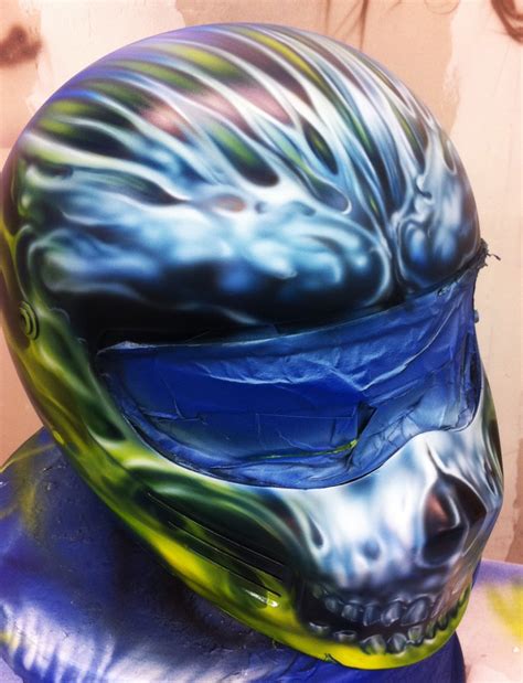 Custom Painted Drag Car Helmet Airbrushed Skulls True Fire — Dallas