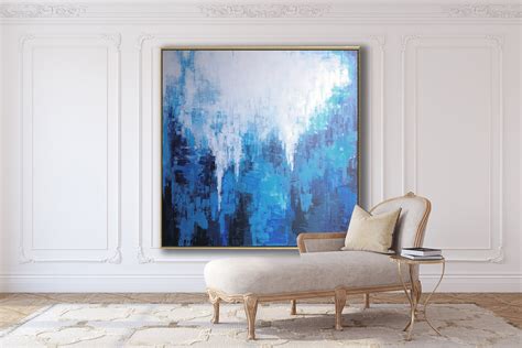 ORIGINAL BLUE ABSTRACT Painting Large Canvas Art Contemporary Art Wall ...