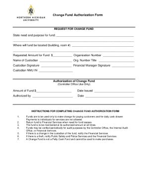 Fillable Online Petty Cash Fund Authorization Form Nmu Edu Fax Email