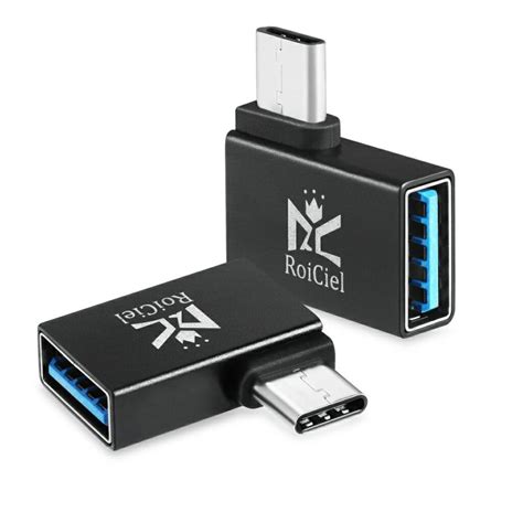 2個セットRoiCiel L字型アルミニウム合金製USB C to USB A OTG機能 変換アダプタ 変換コネクタ 裏表関係なく挿せる