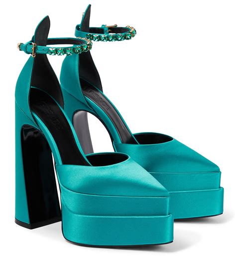 Versace Aevitas Pointy Satin Platform Pumps In Blue Lyst