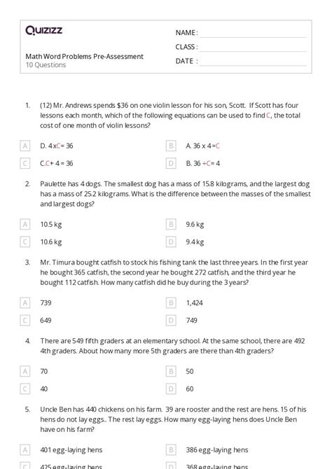 50 Math Word Problems Worksheets For 8th Grade On Quizizz Free And Printable