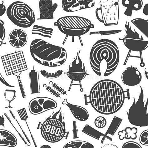 Vector Barbecue Icons Seamless Pattern Or Background Stock Vector