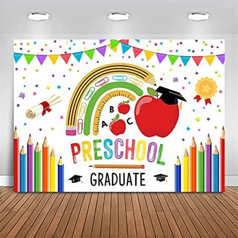 Mocsicka Preschool Graduate Backdrop Pre Kindergarten Congrats Grad Party Supplies Decoration