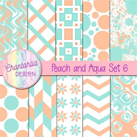 Free Peach And Aqua Digital Papers With Patterned Designs