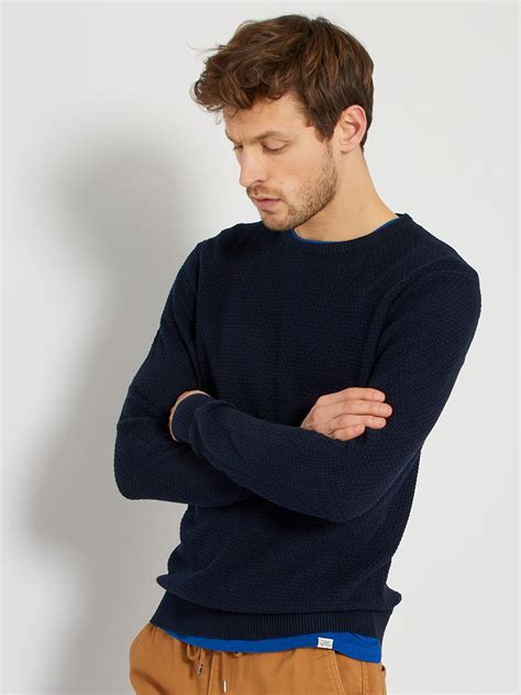 Pull Maille Textur E Bleu Marine Kiabi