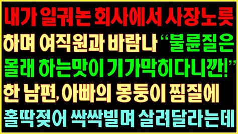 반전실화사연 내가 일궈논 회사서 사장노릇하며 여직원과 바람나 “역시 불륜질은 몰래 하는맛이 기가막히다니깐”한 남편 아빠의