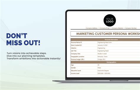 Marketing Customer Persona Worksheet Template in Excel, Google Sheets ...