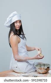 Sexy Woman Chef Uniform Knead Dough Stock Photo Edit Now 325751486