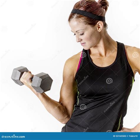 Strong Beautiful Fitness Woman Lifting Dumbbell Weights Stock Image