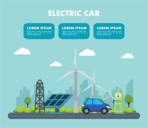 electric blue car with solar panel station and wind mills vector design ...