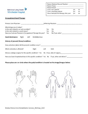 Fillable Online Occupational Hand Therapy Medical History Form