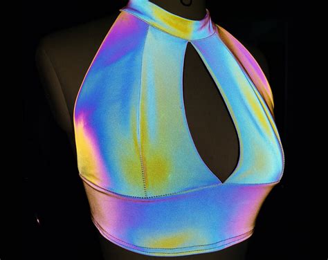 Rainbow Reflective Halter Topreflective Bralette Holographic Etsy