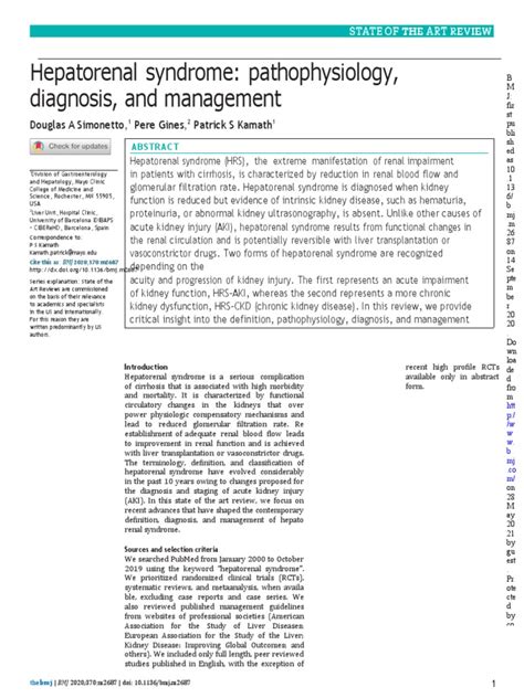 Hepatorenal Syndrome Pathophysiology Diagnosis And Management Pdf