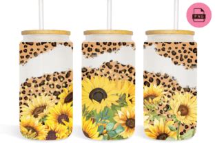 16 Oz Libbey Glass Can Sunflower Leopard Graphic By Sasikharn