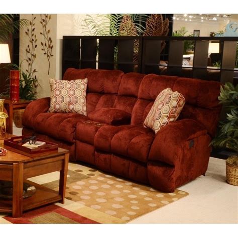 Catnapper Siesta Lay Flat Reclining Console Fabric Loveseat In Wine 1769214640178325