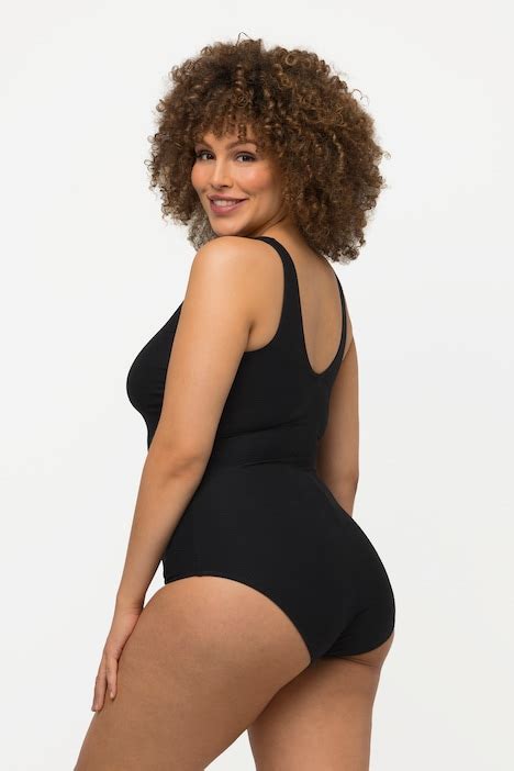 Wave Textured One Piece Cupless Swimsuit Black Ulla Popken