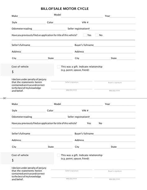 Free Printable Motorcycle Bill Of Sale Templates Pdf Word