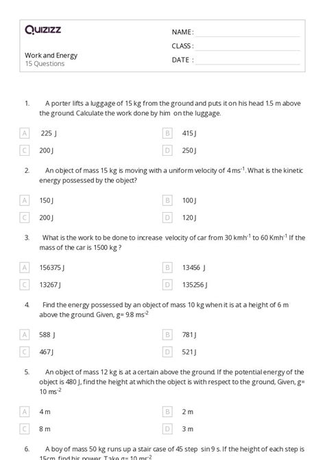 50 Work And Energy Worksheets On Quizizz Free And Printable Worksheets Library