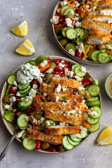 Chicken Milanese Greek Salad Dash Of Mandi Greek Salad Chicken Milanese Main Dish Salads