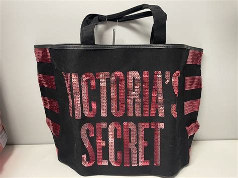 Pink Victorias Secret Limited Edition Black Canvas And Sequin Large Tote Bag New Ebay