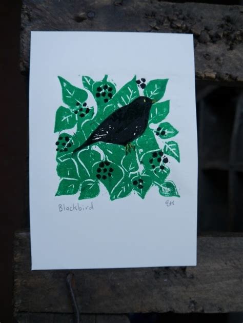 Blackbird In Ivy Linocut Black Bird Linocut Printing Ink