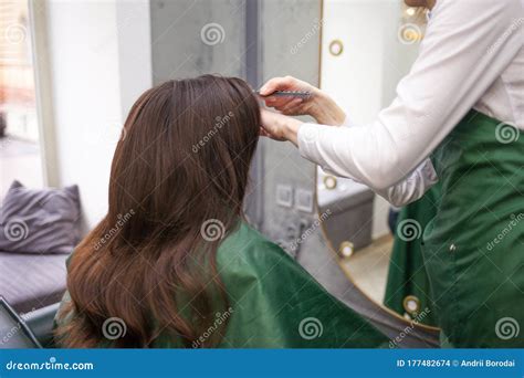 Hairdresser Doing Hair Styling For His Client Stock Photo Image Of