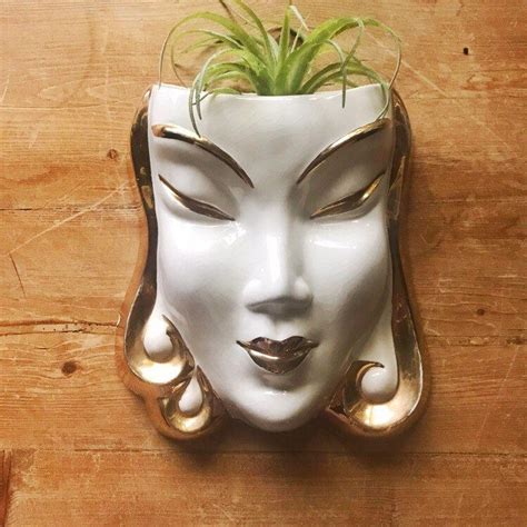 Ceramic Vase Sconce With Womans Face In White And Gold Ceramic Vase