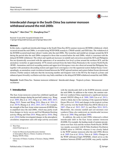 PDF Interdecadal Change In The South China Sea Summer Monsoon