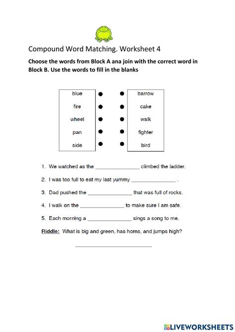 Compound Word Matching Worksheet 4 Worksheet Live Worksheets