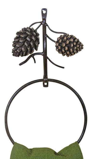 Natures Bounty Country Pine Cones 6 Inch Metal Bath Kitchen Towel Ring