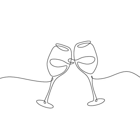 Premium Vector Continuous One Line Drawing Of Cheers Two Wine Glasses