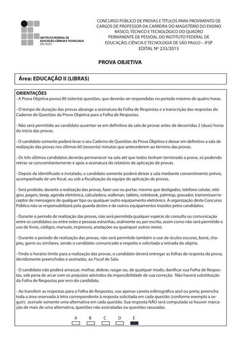 PDF PROVA OBJETIVA Área EDUCAÇÃO II LIBRAS Caderno de Questões