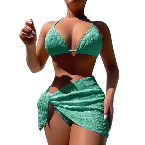 Loasebue Women S New Three Piece Hanging Neck Mesh Skirt Split Bikini