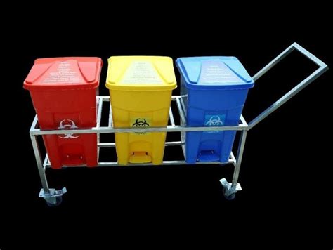 Black Heavy Duty Bio Medical Waste Bin Trolley With Ss Frame 25l 3 Bin