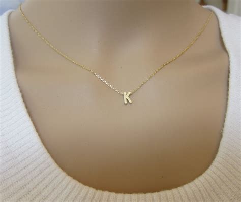 Tiny Gold Initial Necklace Letter Necklace Personalize Etsy