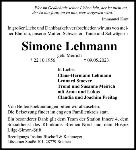 Traueranzeigen Von Simone Lehmann Trauer Gedenken