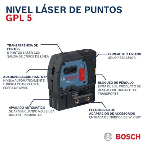 Nivel láser de 5 puntos Bosch GPL 5 ángulos de 90