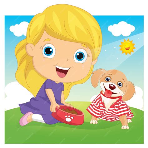 Premium Vector Girl Playing With Dog