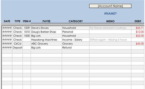 Microsoft Excel Checkbook Register Excel Templates