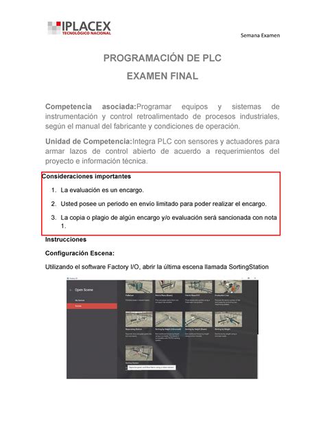 EVA 7B examen final PLC PROGRAMACIÓN DE PLC EXAMEN FINAL Competencia