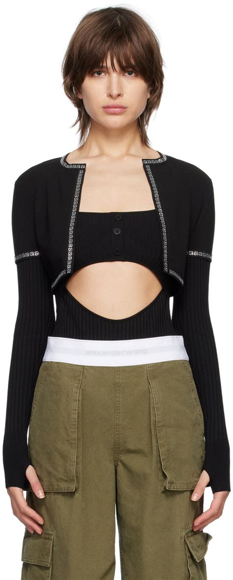 Alexander Wang Black Cropped Cardigan SSENSE