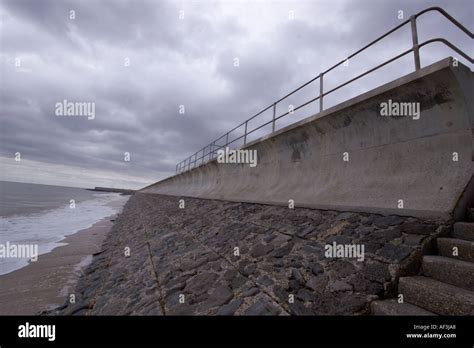 Coastal Erosion And Flood Protection Sea Defence Sea Wall Frinton Stock