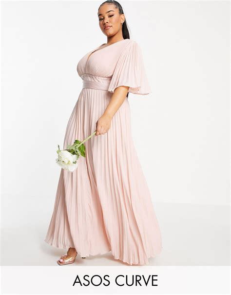 Asos Asos Design Curve Bridesmaid Pleated Flutter Sleeve Maxi Dress