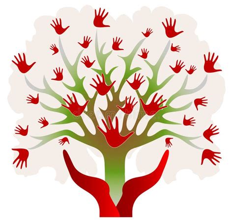 Tree With Hands In Red And Green Stock Vector Illustration Of