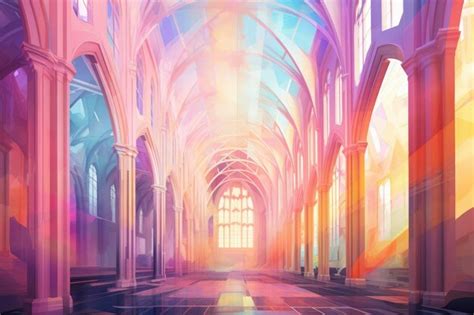 Premium Photo Pink Rainbow Neon Church In The Form Of Arches In The